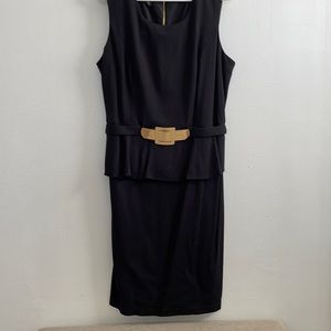 Alfani 16 black pencil dress with peplum and gold belt